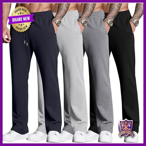 4 Pack Men's Sweatpants Joggers with Pockets Open Bottom Gym Athletic Pants
